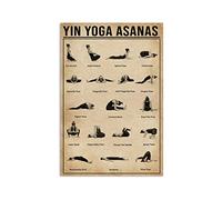 Bioputty Yin Yoga Asanas Knowledge, póster vintage divertido de 12 x 8 pulgadas, letrero de metal sin marco, decoración de sala de estar