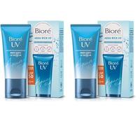 Biore Aqua Rich UV - Fluido hidratante ligero para la cara - Protección solar - SPF 50 - UVA/UVB - Funciona bajo maquillaje - No grasoso (Paquete de 2)
