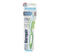 Biorepair, Cepillo de dientes juvenil, cepillo de dientes para niños de 6 a 12 años, probado clínicamente, con cerdas de suavidad media, forma curvada patentada, antibacteriano, elimina hasta un 100%
