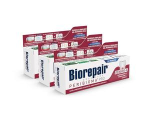 Biorepair, Espaciador de dientes Pro Gengive+, para una microbiota oral normal, previene el sangrado de las encías y protege de la placa de las encías, paquete de 3 x 75 ml