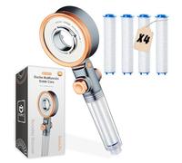 BIORYC ® Alcachofa de Ducha Con Filtro. Oasis Cabezal de Ducha con Filtro. Alcachofa Ducha Alta Presión Antical y Cloro. Aquapure cabezal ducha con Botón STOP y Regulador (4 FILTROS)
