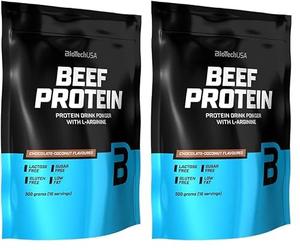 BioTechUSA Beef Protein, 87% Hydrolysed Protein Peptide Formula, Sin Lactosa ni Gluten, Bajo en Grasa, Sin Azúcar, Apto para la Dieta Paleo, 500 g, Chocolate-coco (Paquete de 2)