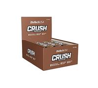 BioTechUSA Crush Bar Barrita alta en proteínas con cobertura de chocolate crujiente y sin azúcar añadido, 12 * 64 g, Chocolate-Brownie