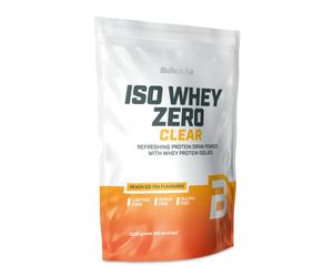 BioTechUSA Iso Whey Zero Clear bebida en polvo, Refrescante, Sin Azúcar, Sin Lactosa, Sin Gluten, 5 Sabores Frutales, 88 kcal, 21g Proteína, BCAAs, 1000 g, Té helado de melocotón