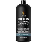 Biotin Champú y acondicionador 2 en 1 para hombres y mujeres | Champú para engrosar y fortalecer el cabello con palma de sierra, queratina, cafeína y vitamina E, para uso diario INFINA