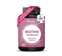 Biotina 10.000µg con selenio y zinc, acelera el crecimiento del cabello y las uñas, dosis elevadas, con vitamina B8-180 comprimidos, fabricado en Francia - Vitavea