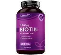 Biotina 12000mcg - 400 comprimidos para 13 meses de suministro, Biotina para el Cabello y la piel (EFSA) - Biotin Vegano - Nutravita