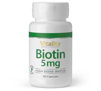 Biotina 5000 mcg, D biotin, forma natural de la biotina. Vitaminas B para Cabello, Piel y Uñas. 90 capsulas, 3 meses.Sin aditivos. Vitality Nutritionals by VitaminExpress.