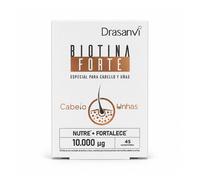 Drasanvi Biotina Forte 10.000 µg | Biotina para el Cabello, Piel y Uñas con Zinc y Hierro | Alta Potencia 20.000% VRN | 45 Comprimidos | Vegano