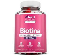Biotina para el Cabello 10000mcg - 90 Gominolas Veganas Sabor Fresa - Vitaminas para Crecimiento del Cabello y Piel - Nu U Nutrition