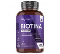 Biotina para el Cabello - 12000 mcg 365 Comprimidos - Suplemento de Vitamina B7 de Alta Potencia para el Cuidado del Pelo, Uñas y Piel