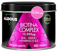 Biotina + Zinc + Selenio - 400 comprimidos 12.000 mcg (Suministro para 1+ año) - Vitaminas para el cabello - Biotina para el cabello, fortalece la piel y las uñas - Con Vitamina D3 y E - Sin aditivos