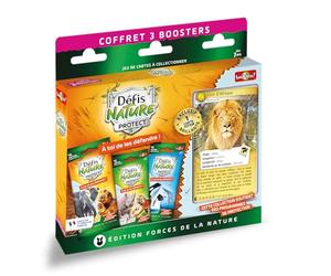 Bioviva - Retos Nature Protect - Fuerzas de la Naturaleza - Estuche de 3 Boosters León de África - Juego de Cartas para Jugar y coleccionar - a Partir de 7 años - Fabricado en Francia