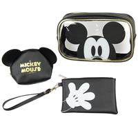 Bioworld Disney Mickey Mouse - Juego de neceser de 3 piezas con bolsa transparente para cosméticos, artículos esenciales de belleza