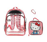 Bioworld Hello Kitty - Juego de mochila transparente de 3 piezas de 16 pulgadas y kit de almuerzo con bolsa de almuerzo y mosquetón