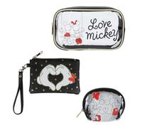Bioworld Mickey - Juego de 3 bolsas de aseo con bolsa de maquillaje de PVC transparente, Multi colorido, Talla unica