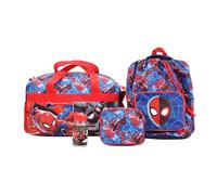 Bioworld Spider-Man - Juego de 4 piezas de lona, mochila con cordón, botella de agua y funda utilitaria, color azul, Azul, Talla unica , Personalizado