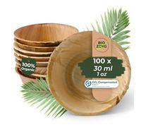 BIOZOYG 100x Platos de Salsa de Hoja de Palma 30 ml Redondo - Mini Platillos para Comida de Dedo - Pequeños Platillos para Dips, Salsas y Aderezos