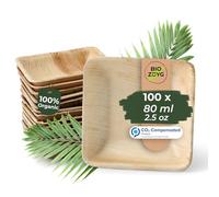 BIOZOYG 100x Platos de Salsa de Hoja de Palma 80 ml Cuadrados - Mini Platillos para Comida de Dedo - Pequeños Platillos para Dips, Salsas y Aderezos