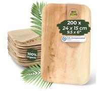 BIOZOYG 200 platos de hoja de palma 24x15 cm - Vajilla desechable de hoja de palma desechable - Plato hondo vajilla de fiesta desechable sostenible