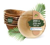 BIOZOYG 200x Cuenco de hoja de palma 275 ml redondo - Plato hondo desechable para sopa, cuenco para ensalada compostable - Vajilla de fiesta sostenible