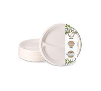 BIOZOYG 250 unidades plato de menú de caña de azúcar con 2 compartimentos Ø 22 cm I Cuencos de bagazo con división resistente a la grasa y al agua I Vajilla desechable compostable