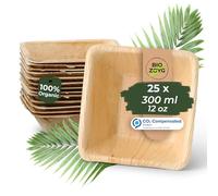 BIOZOYG 25x Cuenco de palma 300 ml 13 cm cuadrado - Plato hondo desechable, ensaladera compostable - Vajilla de fiesta sostenible