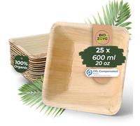 BIOZOYG 25x Cuenco de palma 600 ml 17 cm cuadrado - Plato hondo desechable, ensaladera compostable - Vajilla de fiesta sostenible