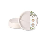 BIOZOYG 500 unidades plato de menú de caña de azúcar con 2 compartimentos Ø 22 cm I Cuencos de bagazo con división resistente a la grasa y al agua I Vajilla desechable compostable