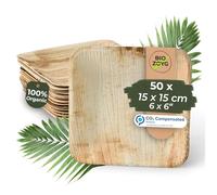 BIOZOYG 50x de platos de hoja de palma 15 x 15 cm - Platos desechables compostables y naturales - Vajilla de fiesta cuadrada
