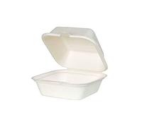 BIOZOYG Bio hamburguesas, desechables, biodegradables, para hamburguesas, bagazo compostable, 500 ml, tapa plegable, caja de 14,3 x 15 cm, 500 unidades, caja cuadrada blanca