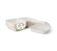 BIOZOYG Caja de hamburguesa de caña de azúcar con tapa contigua I 50 piezas embalaje de bocadillos compostable de bagazo - biodegradable I caja de menú de patatas fritas cuadrada I almuerzo to go 25 x