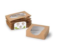 BIOZOYG Caja para pastelería color marrón 600ml I embalaje compostables regalo cartón con ventana de visualización de PLA I Patisserie caja torta pequeña I 250x cajas de regalo 11.8 x 11.8 x4cm