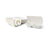 BIOZOYG Cuenco orgánico desechable biodegradable de bagazo de caña de azúca r650ml I Caja almuerzo 2 divisiones con tapa I 500 cuencos rectangular para menú 25 x 16,5cm blanco
