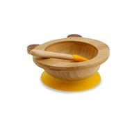 BIOZOYG Juego de bols de bambú oso panda I Bol con ventosa y cuchara - certificado FSC I bol de madera de bambú p. niños - bol de de cereales para bebés I vajilla de bambú para bebés amarillo