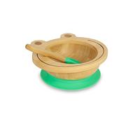 BIOZOYG Juego de cuenco de bambú Rana I Bol con base de ventosa y cuchara - Certificado FSC I Precioso cuenco de madera de bambú para niños - Cuenco redondo para comida y muesli verde