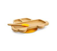 BIOZOYG Juego de Platos de Bambú Coche I Plato con Ventosas y Cuchara - Certificado FSC I Platos de Madera de Bambú para Niños - Plato y Bol para Niños I Vajilla de Bambú para Bebés amarillo