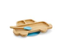 BIOZOYG Juego de Platos de Bambú Coche I Plato con Ventosas y Cuchara - Certificado FSC I Platos de Madera de Bambú para Niños - Plato y Bol para Niños I Vajilla de Bambú para Bebés azul