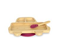 BIOZOYG Juego de Platos de Bambú Coche I Plato con Ventosas y Cuchara - Certificado FSC I Platos de Madera de Bambú para Niños - Plato y Bol para Niños I Vajilla de Bambú para Bebés Rojo