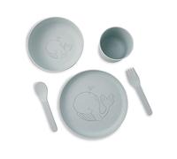 BIOZOYG juego de vajilla infantil 5 piezas bioplásticas I juego de desayuno apto para lavavajillas I juego plato-bol-taza-cuchara-tenedor I regalo para niños I vajilla infantil con motivo ballena