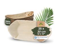 BIOZOYG Palmware - Cuenco hoja de palma para aperitivos I vajilla desechable biodegradable y compostable I cuencos para servir Salsa aperitivos y mas I 25 piezas cuenco fiesta tipo barco 30 cm