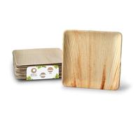 BIOZOYG Palmware DTW05349 Plato de Hoja de Palma, 25 uds, Cuadrado, 25x25 cm, Biodegradable
