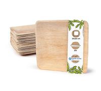 BIOZOYG Palmware DTW05359 Plato de Hoja de Palma, 25 uds, Cuadrado, 20x20 cm, Biodegradable