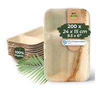 BIOZOYG Palmware - Platos de hojas de palma I Plato de menú desechable de 200 piezas hecha de hoja de palma rectangular de 24x15cm con 2 compartimentos separados