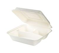 BIOZOYG Recipiente para comida con 3 compartimentos de caña de azúcar I sostenible y biodegradable I para comida fría y caliente sin revestir 23,8x23,9x8,1cm I 50 cuencos con 3 divisiones