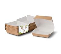BIOZOYG Take Away Burger Box I 100 Cajas de hamburguesas con tapa abatible de cartón de fibra fresca I Envase de hamburguesas resistente a la grasa marrón-blanco 14,5 x 14,5 x 8 cm I reciclable