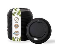 BIOZOYG Tapa de Taza para café To Go Ø 80mm I 1000 Tapa para tazas de cartón hechas de CPLA bioplástico 100% biodegradable, compostable, reciclable I Tapa Plana Negra con agujero para beber