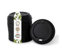 BIOZOYG Tapa de Taza para Café To Go Ø 90mm - 50 Unidades para Tazas de Cartón - CPLA Bioplástico 100% Biodegradable, Compostable, Reciclable - Plana Negra con Agujero para Beber