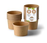 BIOZOYG Taza de Sopa 25 pieza 200 ml / 8 oz, Ø 90 mm, marrón - Taza grande, vasos carton - Vasos y platos desechables - Poke bowl, ramen bowl, vasitos aperitivos, cuenco sopa