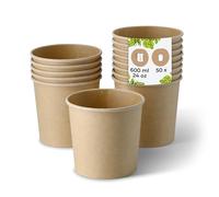 BIOZOYG Taza de Sopa 50 pieza 600 ml / 24 oz, Ø 115 mm, marrón - Taza grande, vasos carton - Vasos y platos desechables - Poke bowl, ramen bowl, vasitos aperitivos, cuenco sopa